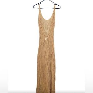 l*space Tan Crochet Knit Maxi Swim Coverup